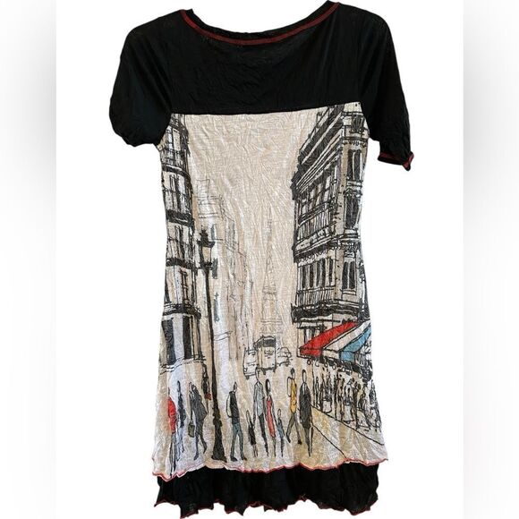 Carine Andie Dress Paris Scene Layered Crinkle S Valentine Date Night - Picture 2 of 14